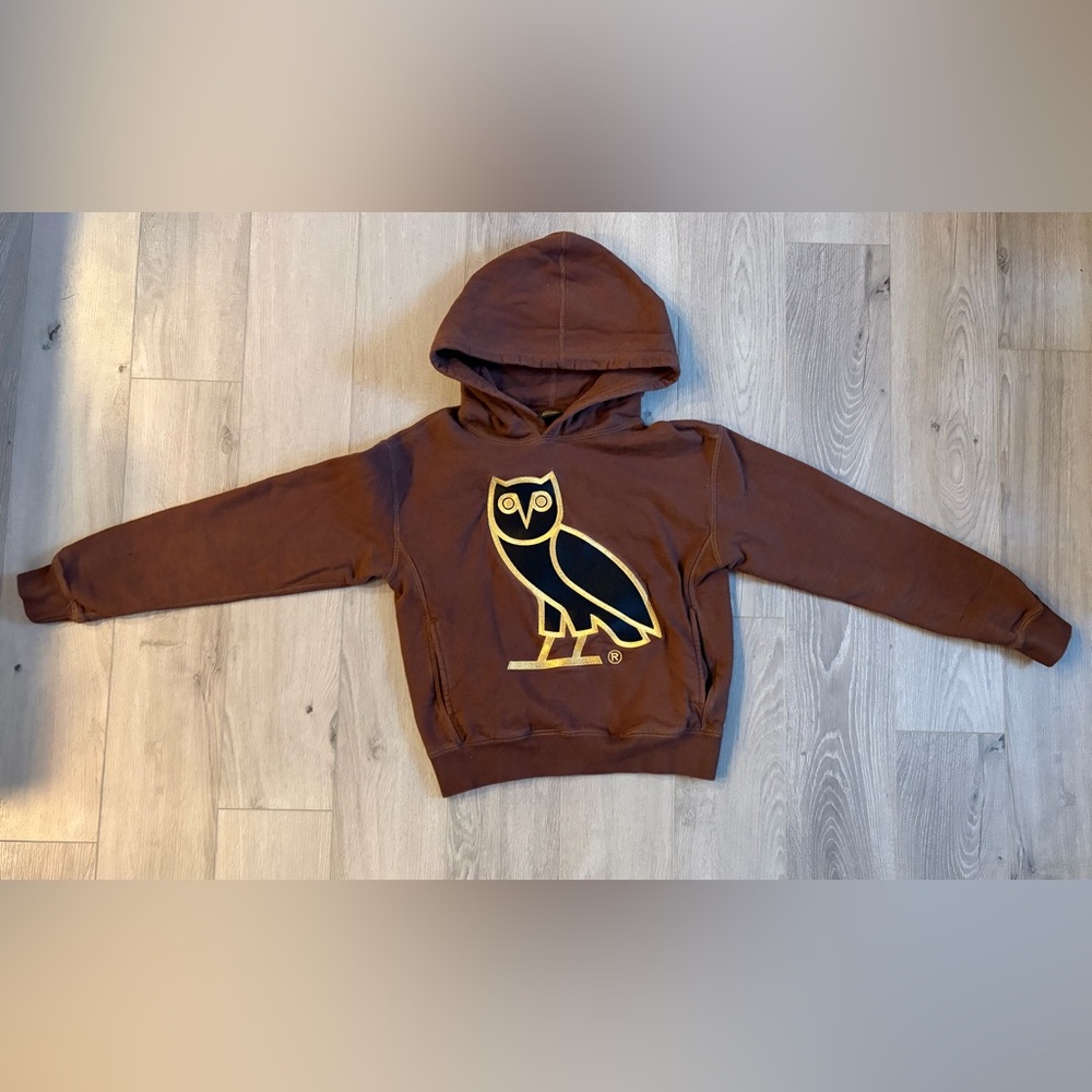 OVO Brown Hoodie with Black and Gold Owl Graphic
